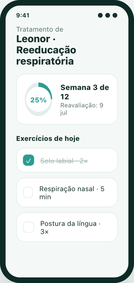 Exemplo de ecrã de tratamento do app
